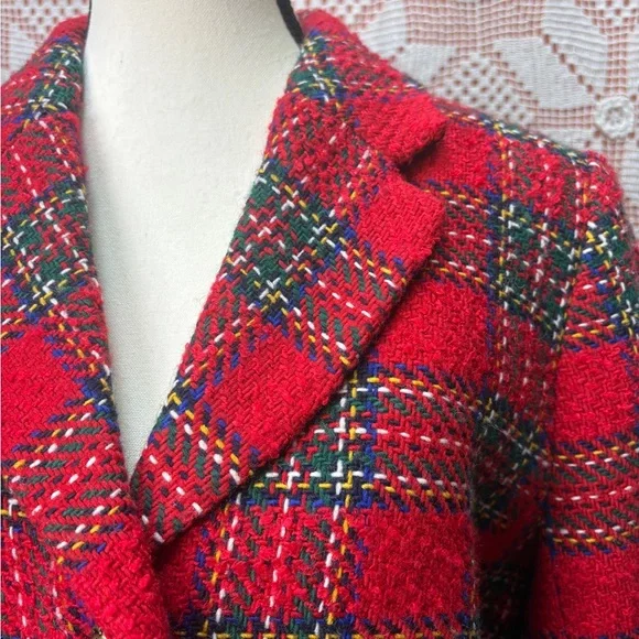 Talbots Petite Red Tartan Wool Blend Blazer | Classic Preppy | 12P - Picture 2 of 10